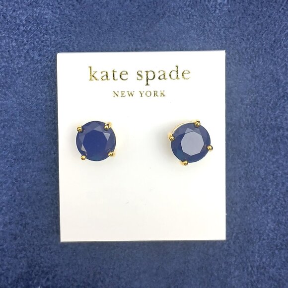 Kate Spade Gold Filled Round Navy Blue Gumdrop Cushion Cut Stud Post Earrings - Picture 3 of 5